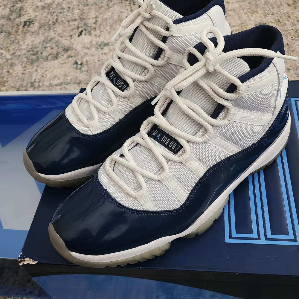 Jordan Navy and White High-Top Sneakers - Picture 1 of 12